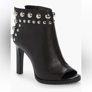 New Karl Lagerfeld Bonnie Peep Toe Booties Heels Shoes Studs 6.5 Black